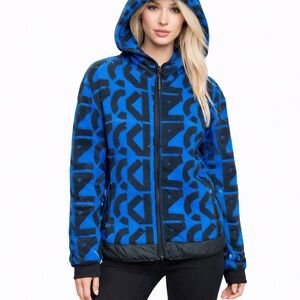 KENZO Blue & Black Geometric Hooded Zip Jacket | Modern Sporty Chic